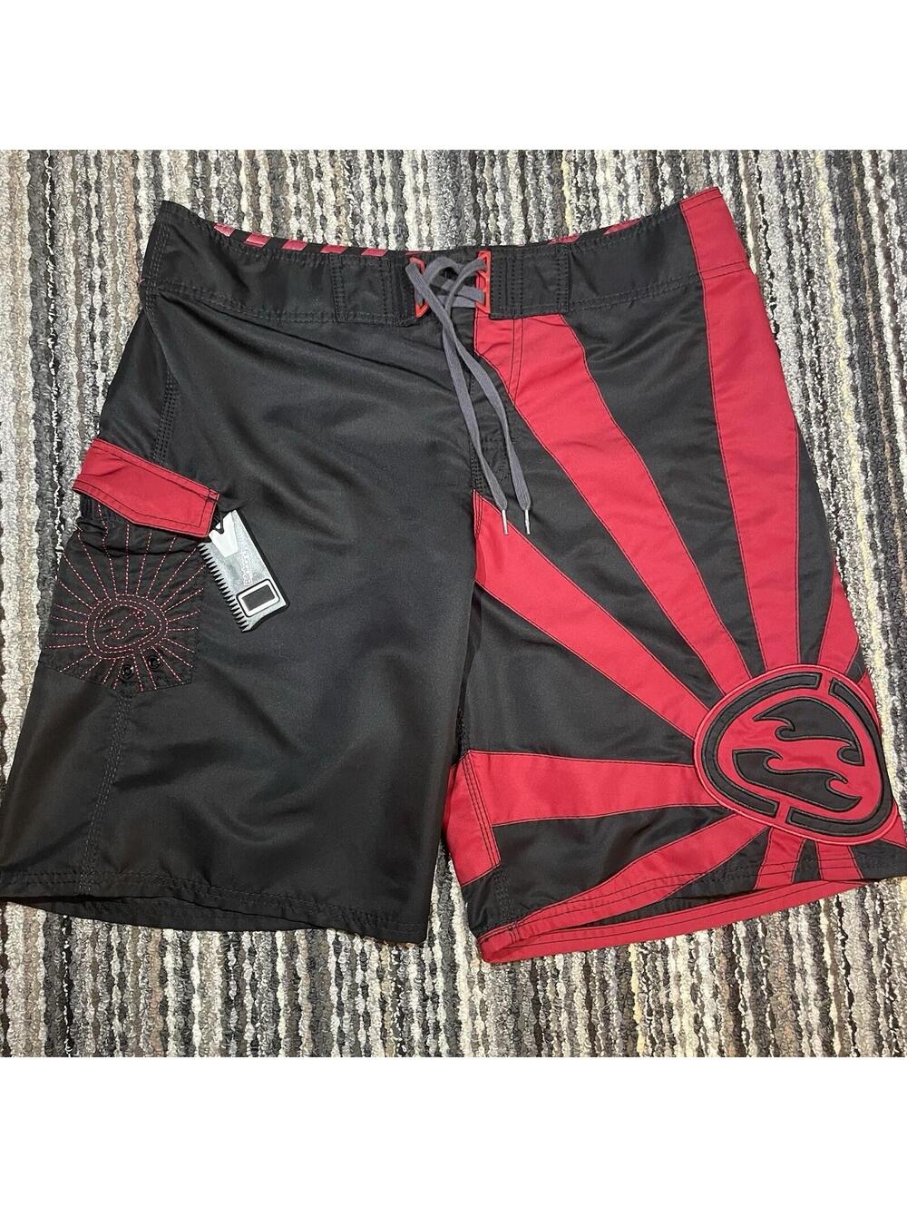 VTG Billabong Andy Irons 3X World Champ Rising Sun Size 36 Red Black Shorts EUC